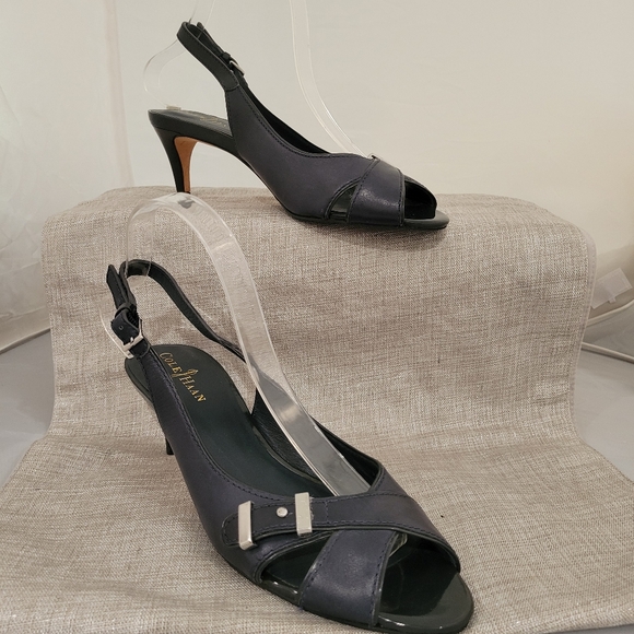 Cole Haan Shoes - Cole Haan Air Christy Navy Peep-Toe Slingback Heels